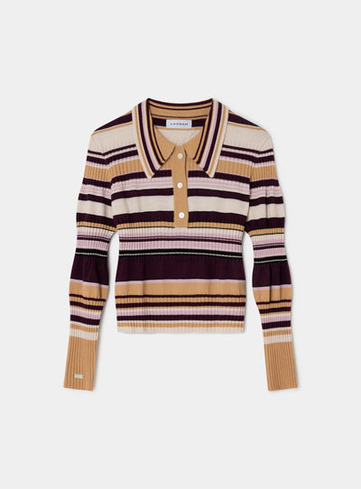 ILYANA CAMEL STRIPED POLO KNIT