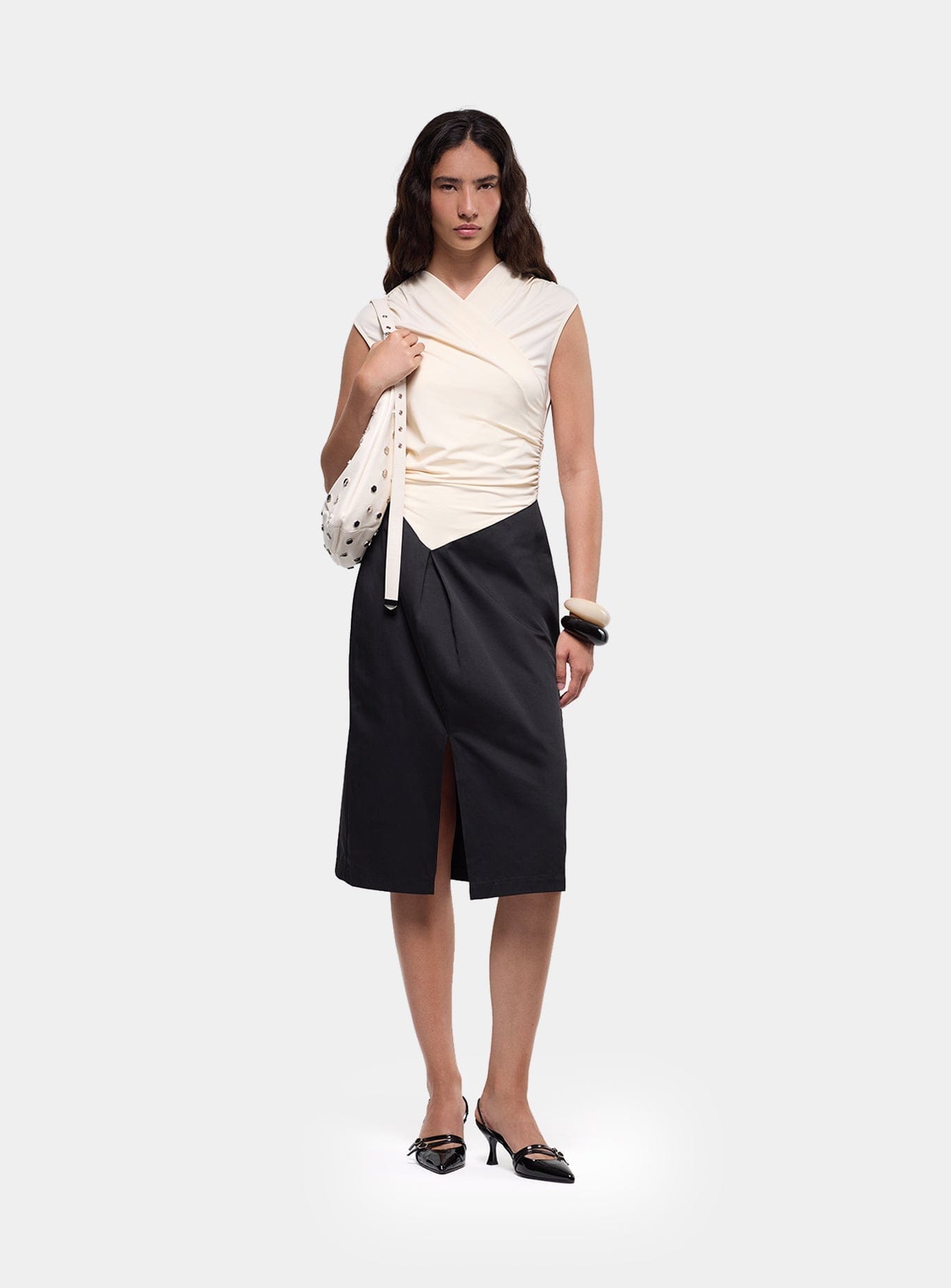 Selene Black & Ecru Midi Dress | LAAGAM Selene Black & Ecru Midi Dress | LAAGAM