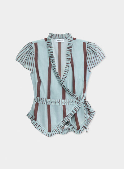 ATENA TURQUOISE STRIPED WRAP BLOUSE