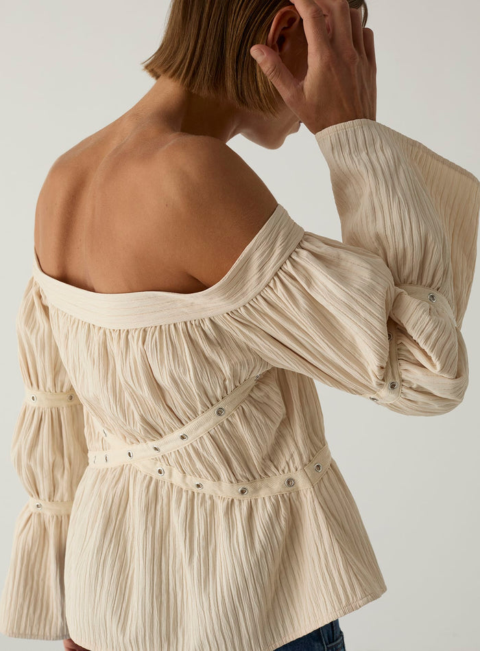 ADDISON ECRU RUCHED BLOUSE