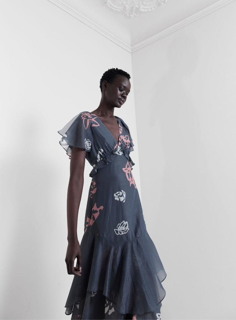 AMIRA GREY MIDI DRESS