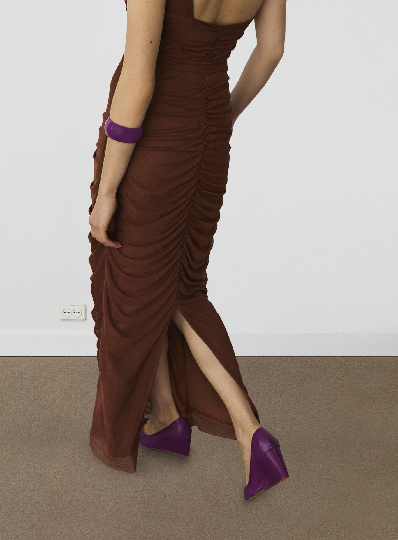 ARLES BROWN MIDI DRESS