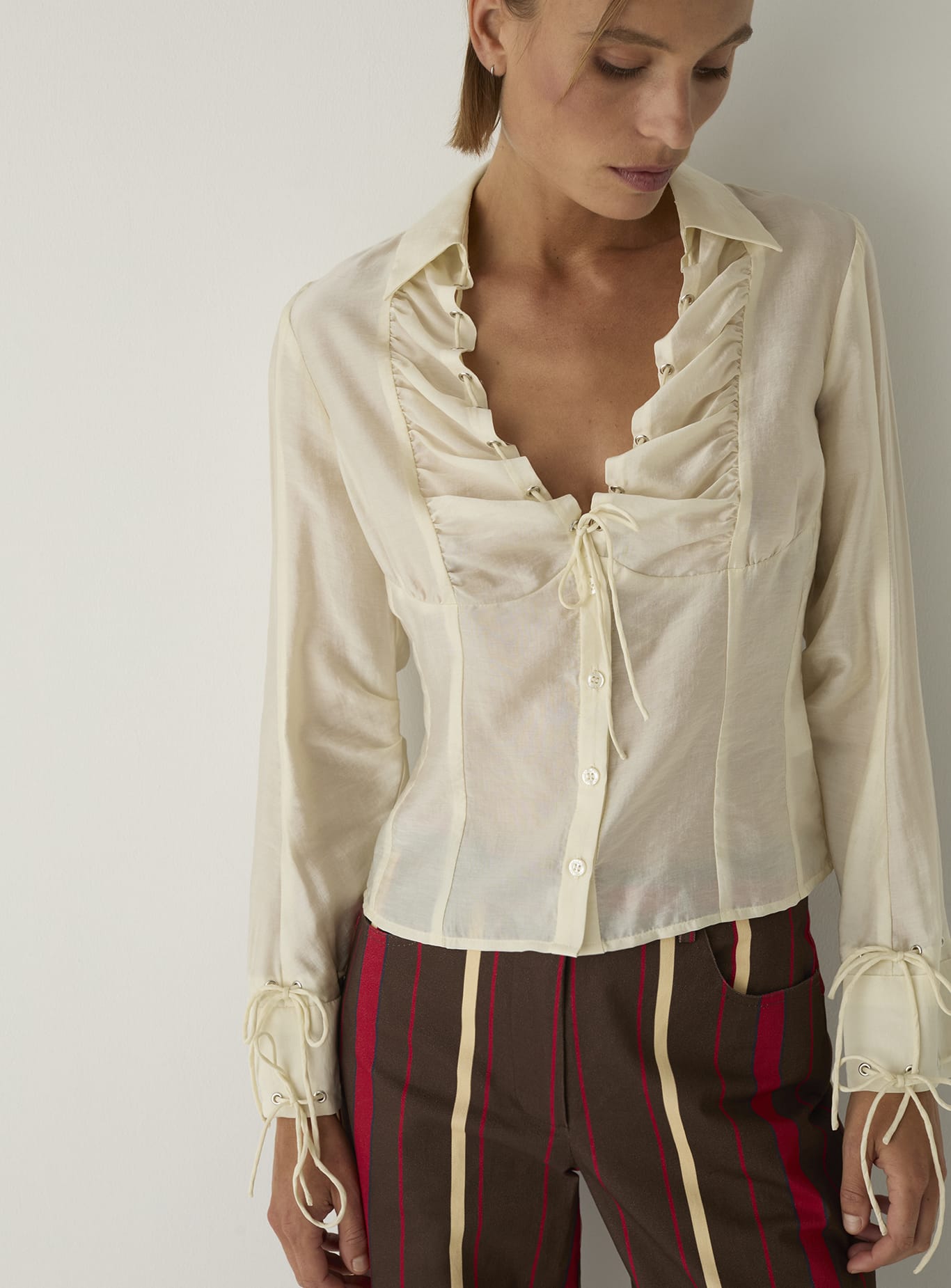R&D.M.co- margaret gather blouse Arwen Ecru Ruched Blouse | LAAGAM