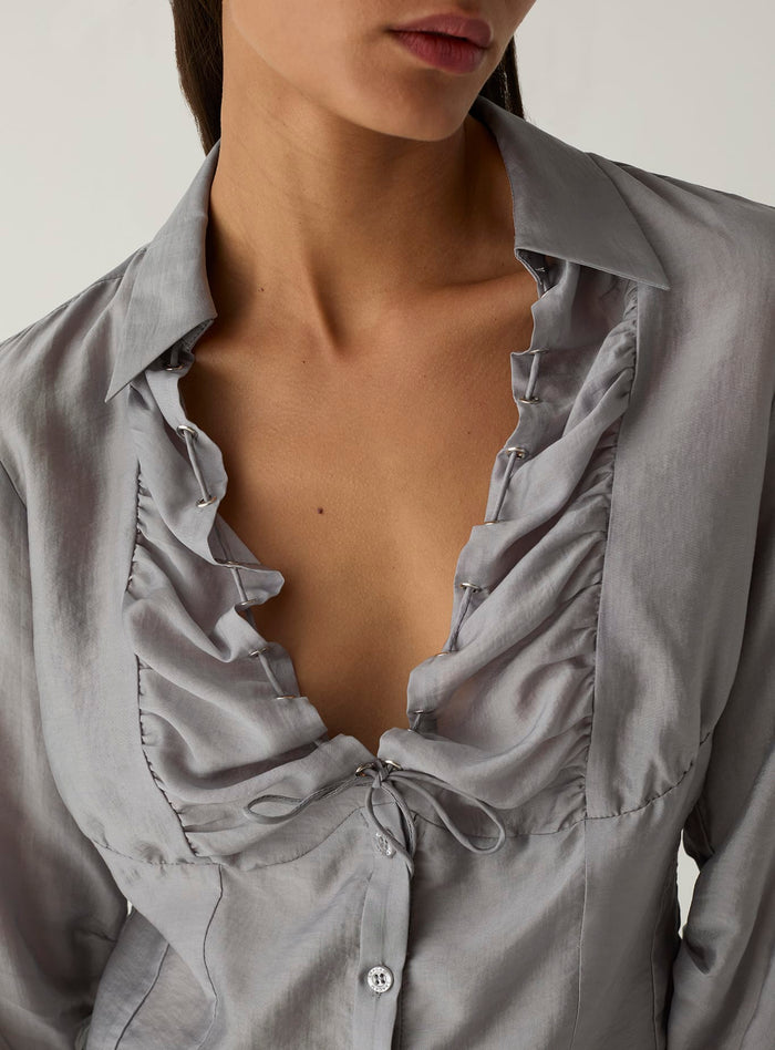 ARWEN GREY RUCHED BLOUSE