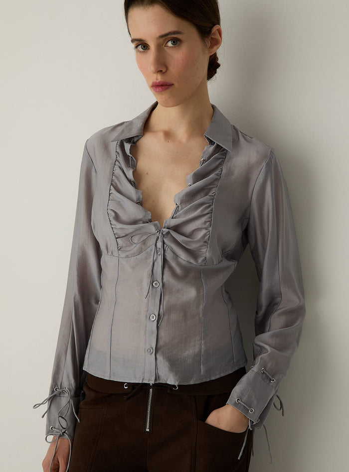 ARWEN GREY RUCHED BLOUSE