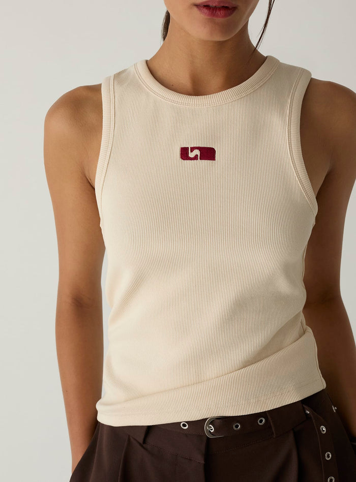 ECRU EMBROIDERED LOGO TANK TOP