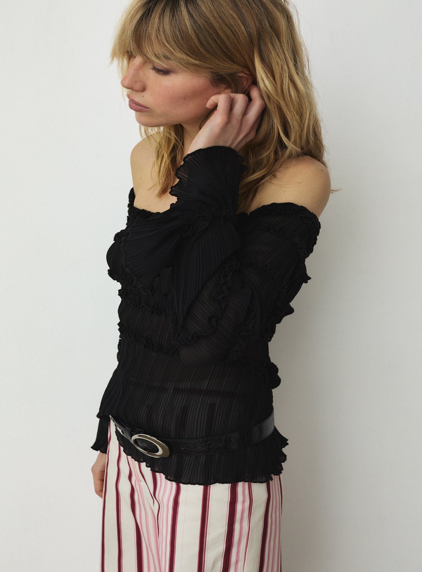 PETRA BLACK TEXTURED BLOUSE