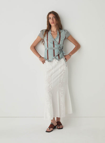 ATENA TURQUOISE STRIPED WRAP BLOUSE