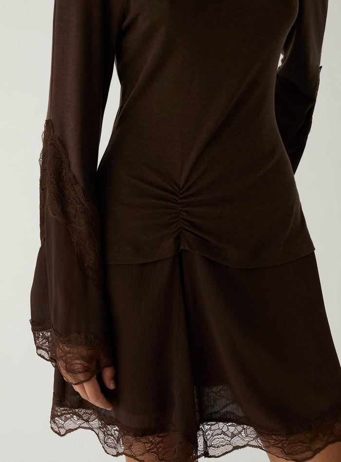 SISS BROWN KNIT SHORT DRESS