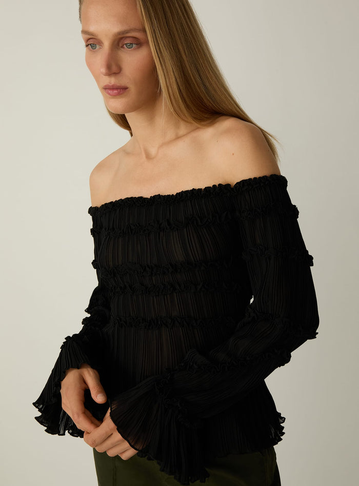 PETRA BLACK TEXTURED BLOUSE