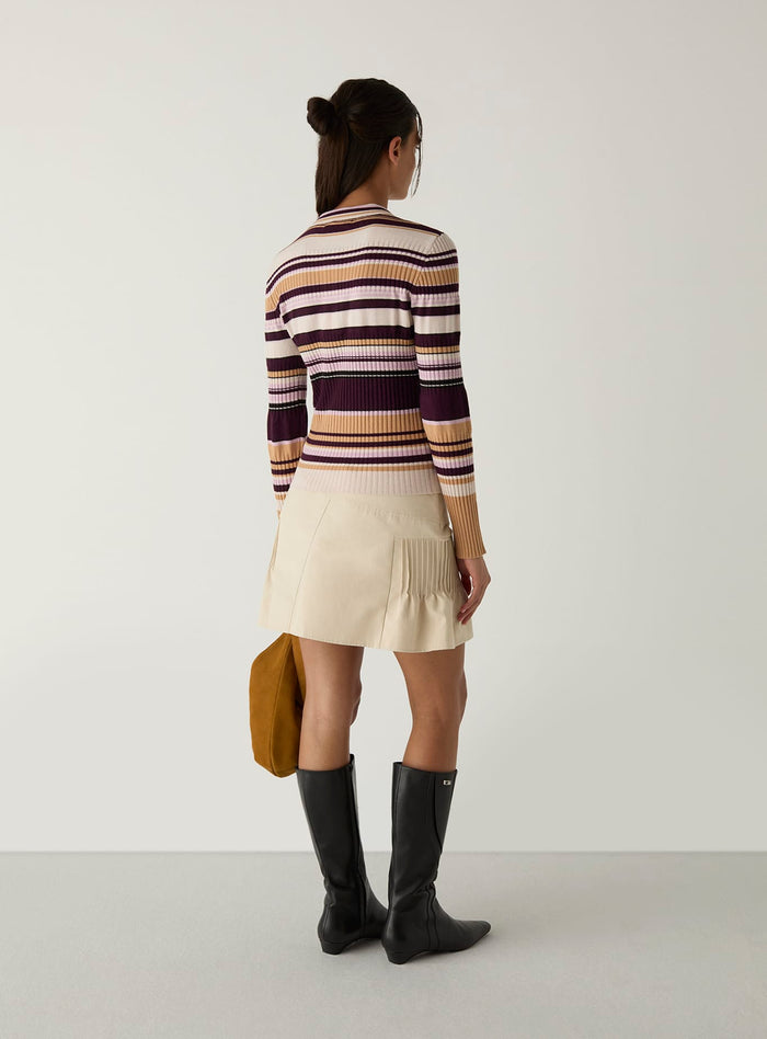 ILYANA CAMEL STRIPED POLO KNIT