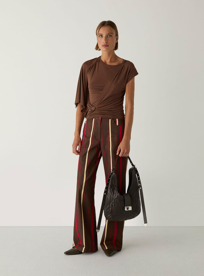 ALF BROWN ASYMMETRIC DRAPED TOP