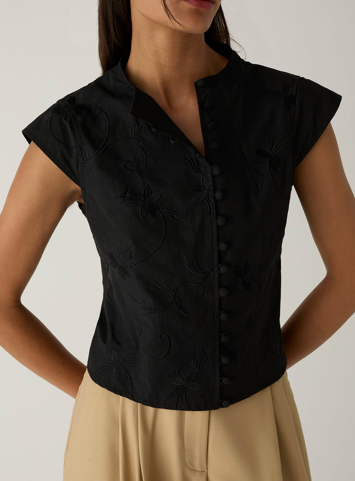 MELANI BLACK ASYMMETRIC BLOUSE