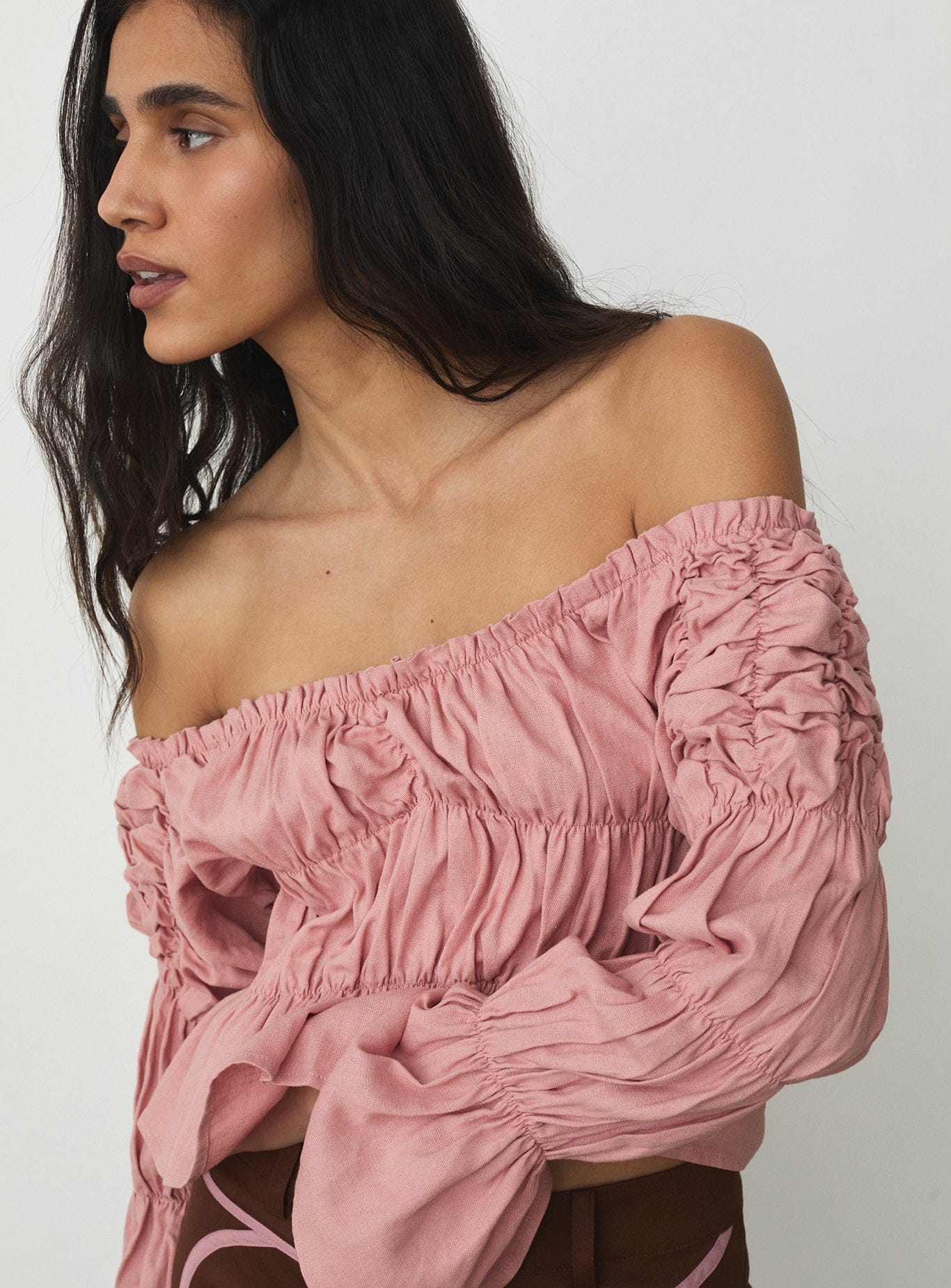 SADIE PINK LINEN RUCHED BLOUSE