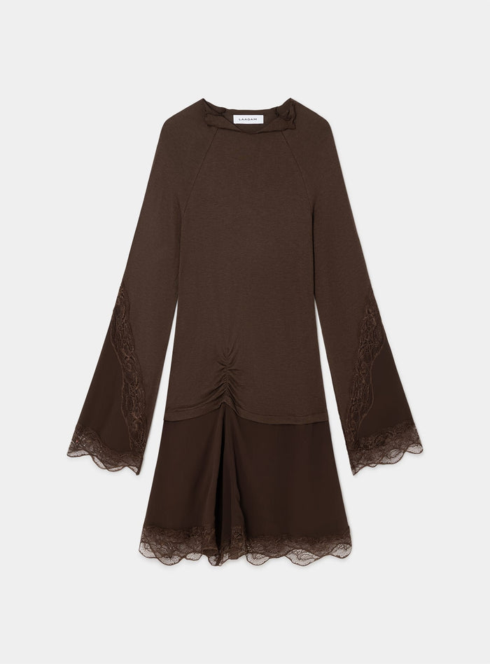 SISS BROWN KNIT SHORT DRESS