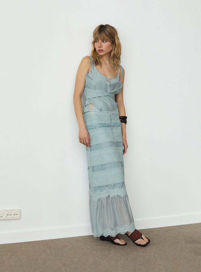 VALENTINA BLUE LACE MIDI SKIRT