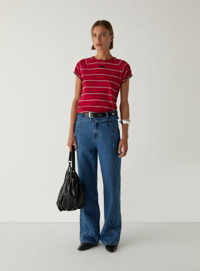 ZAIRA RED EMBROIDERED LOGO T-SHIRT