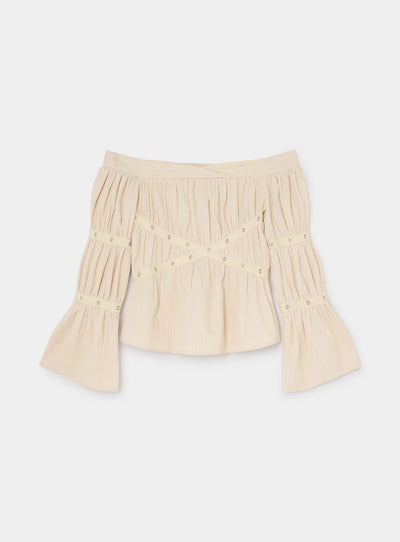 ADDISON ECRU RUCHED BLOUSE