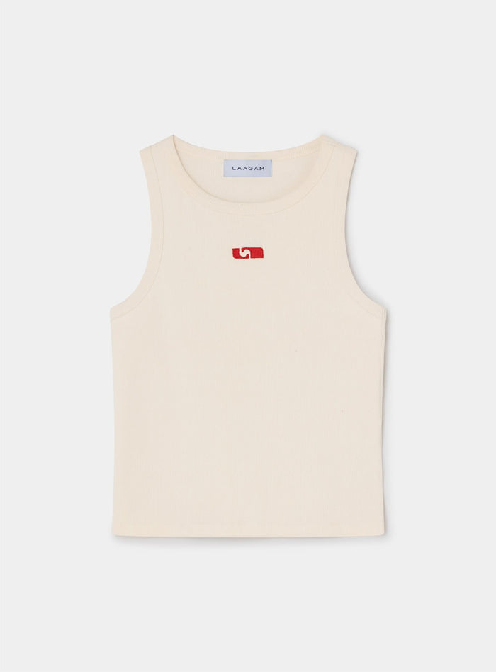 ECRU EMBROIDERED LOGO TANK TOP
