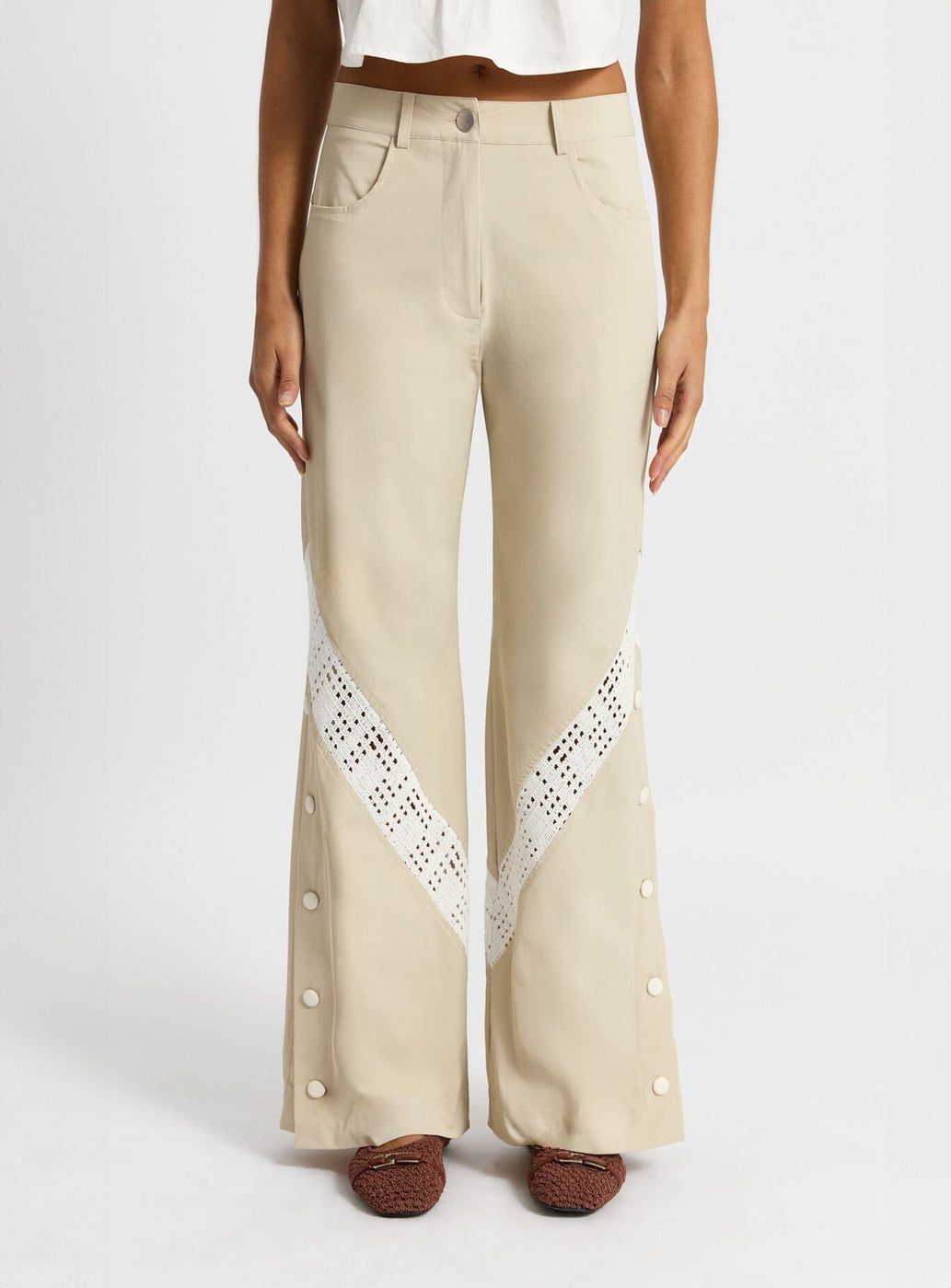 ELLIE BEIGE RELAXED CUT-OUT PANTS