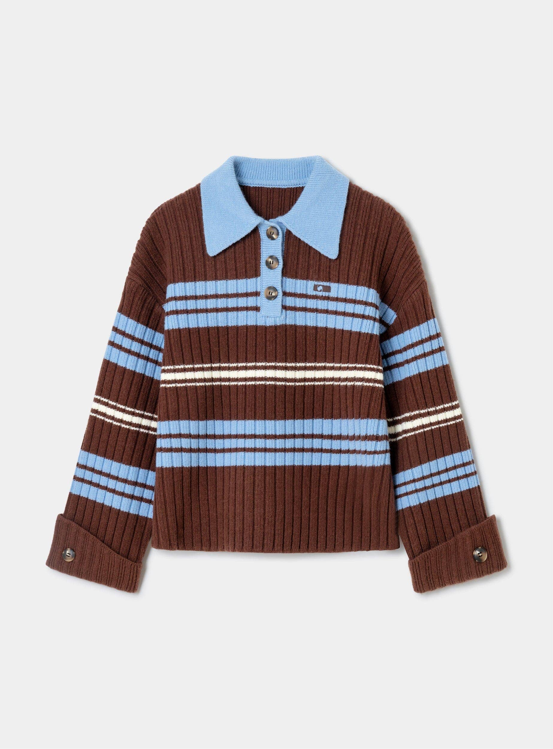 Graz Brown Striped Polo Knit | LAAGAM