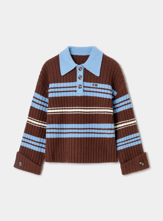 GRAZ BROWN STRIPED POLO KNIT