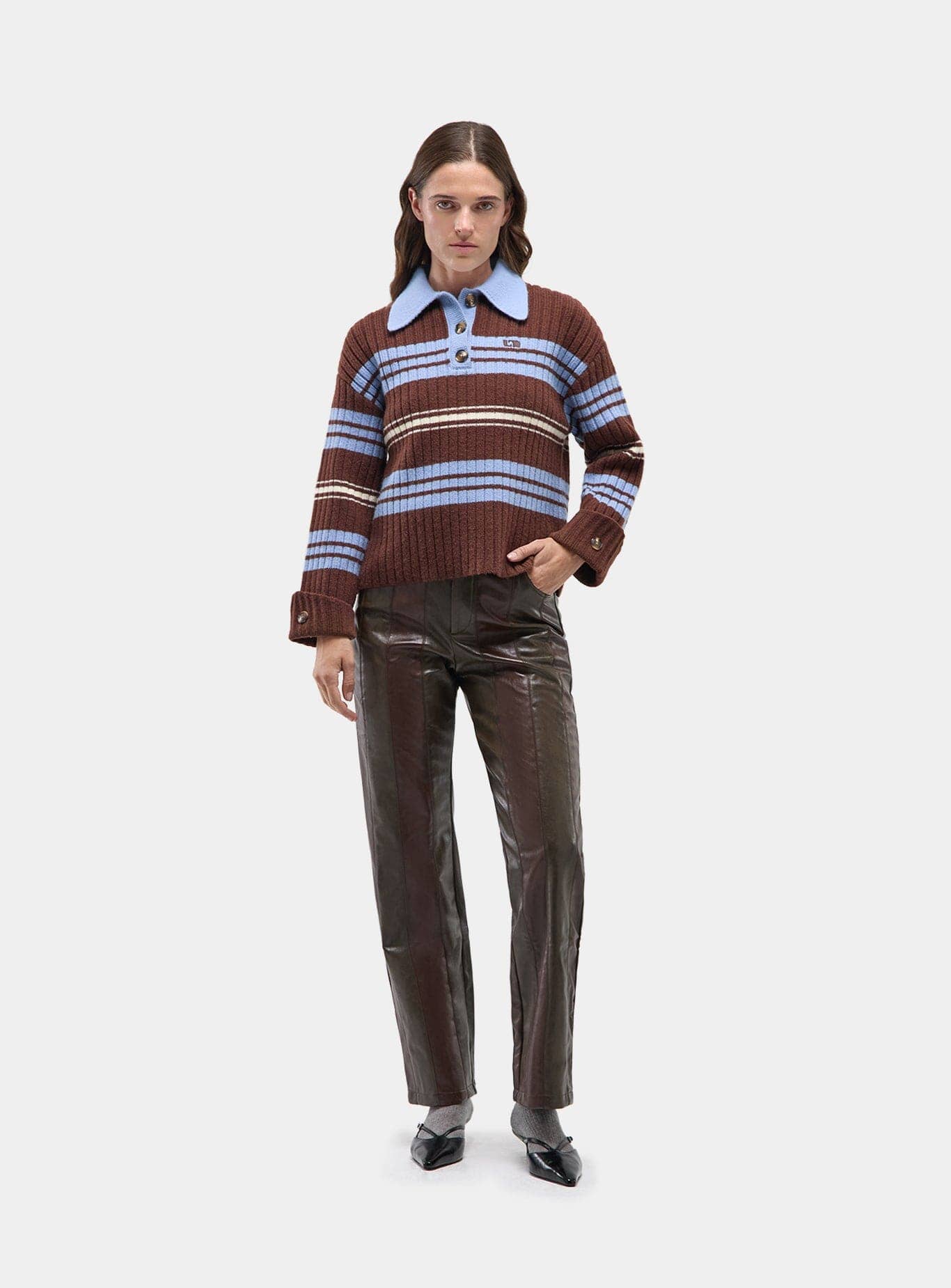 GRAZ BROWN STRIPED POLO KNIT
