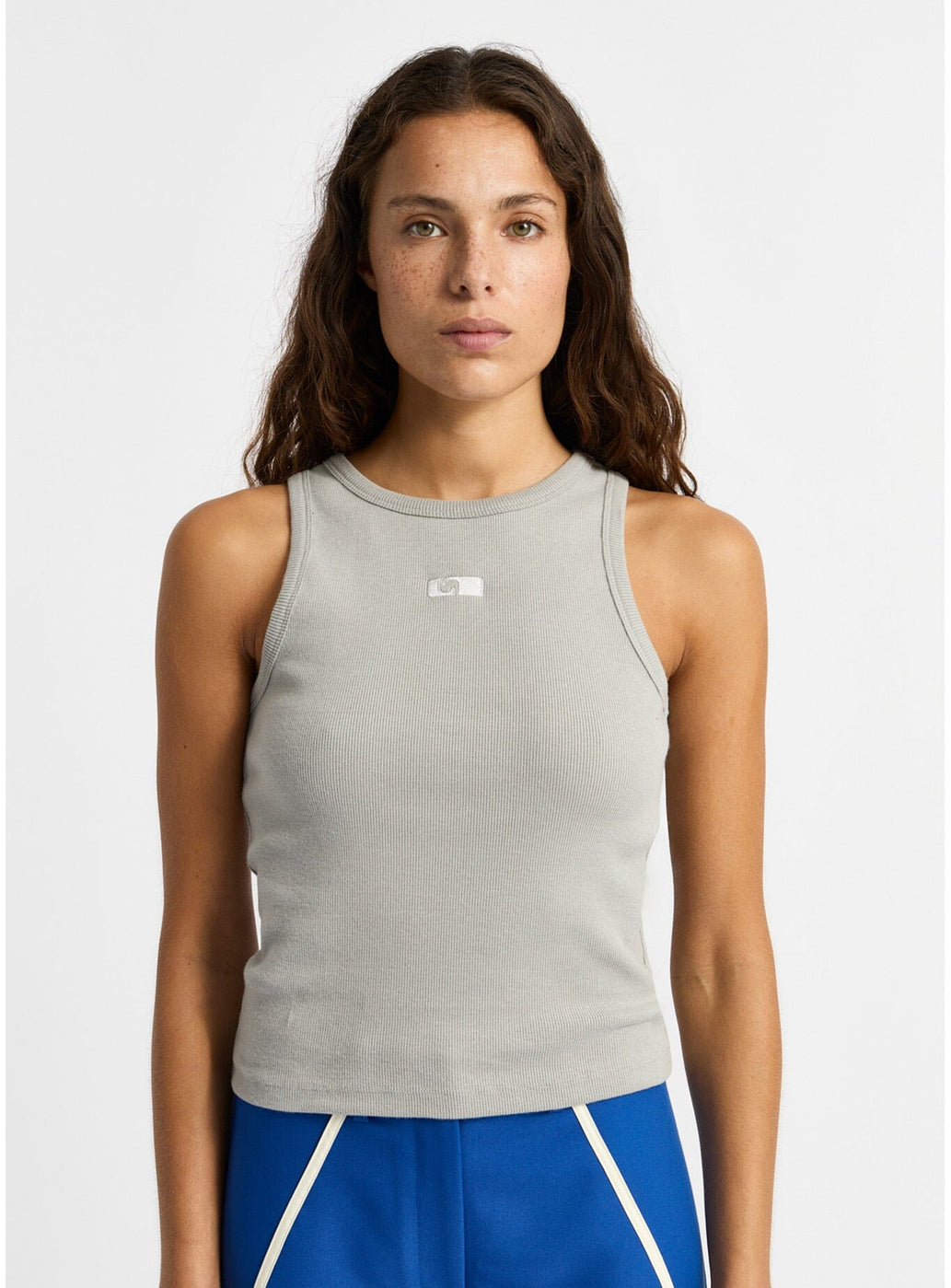 GREY EMBROIDERED LOGO TANK TOP