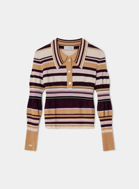 ILYANA CAMEL STRIPED POLO KNIT