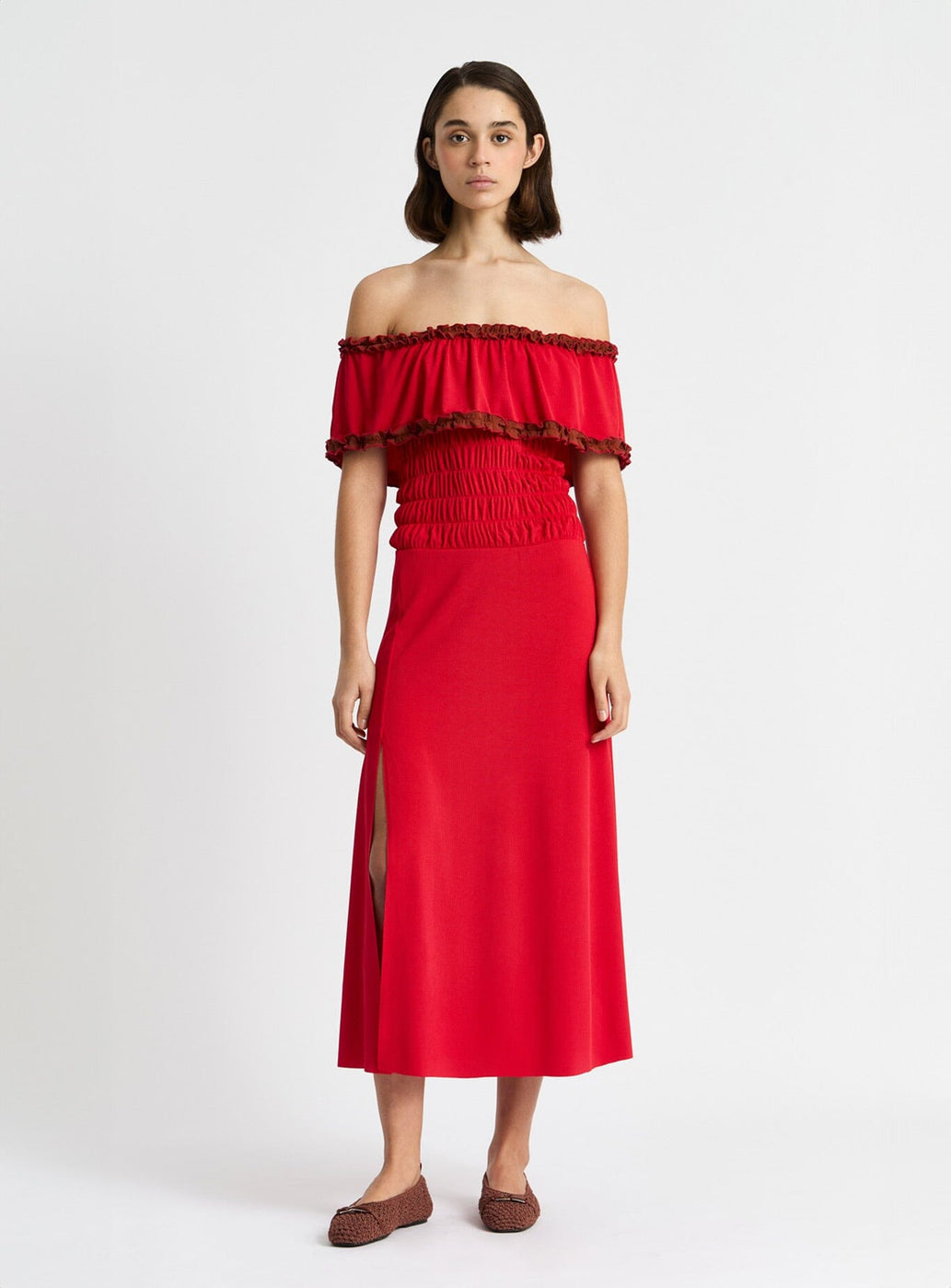 JADE RED JERSEY MIDI DRESS