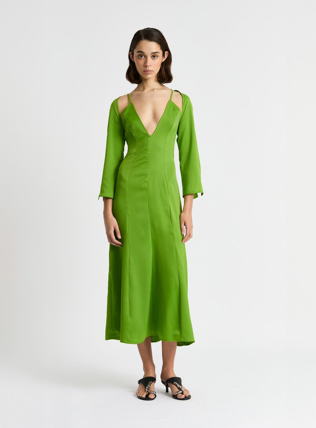 KIMBERLY GREEN SATIN MIDI DRESS