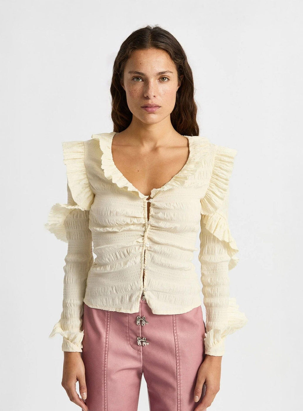 MADDIE ECRU RUFFLED BLOUSE