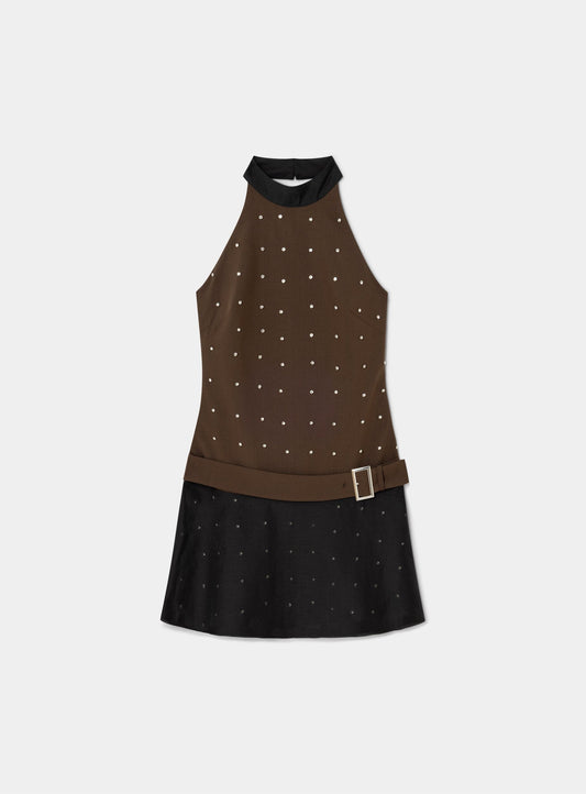 MALEN BROWN SEQUINS SHORT DRESS