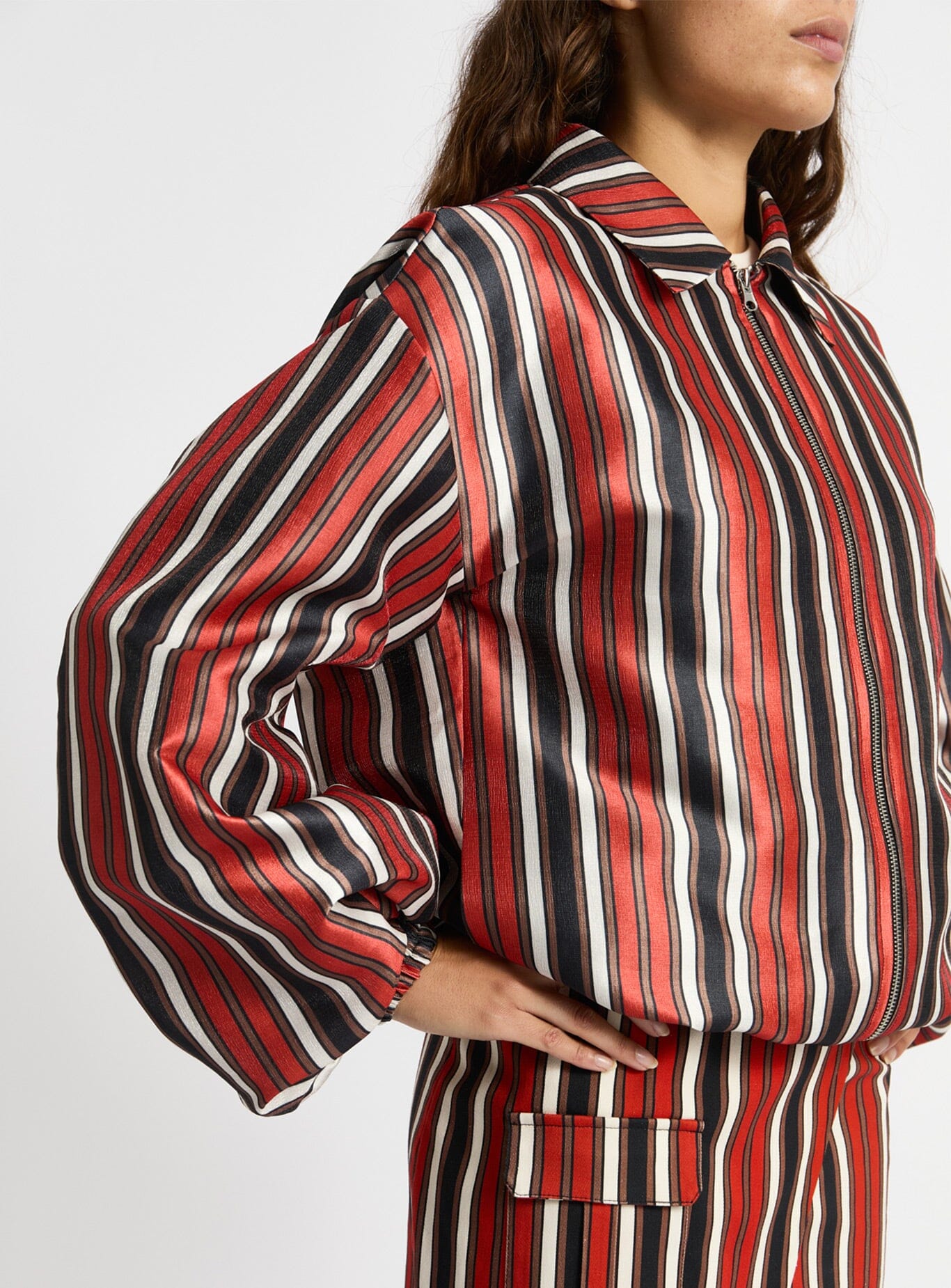 NOA RED STRIPED BOMBER JACKET