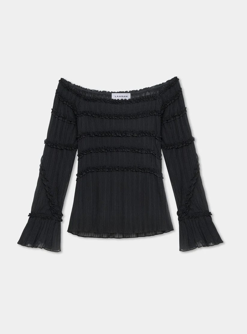 PETRA BLACK TEXTURED BLOUSE