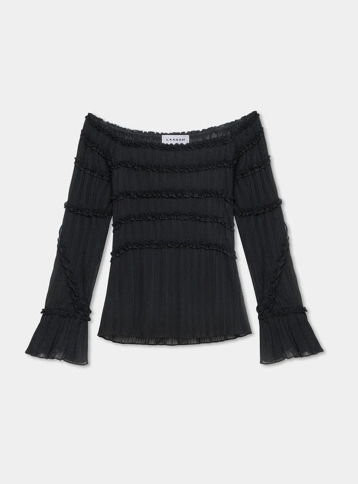 PETRA BLACK TEXTURED BLOUSE
