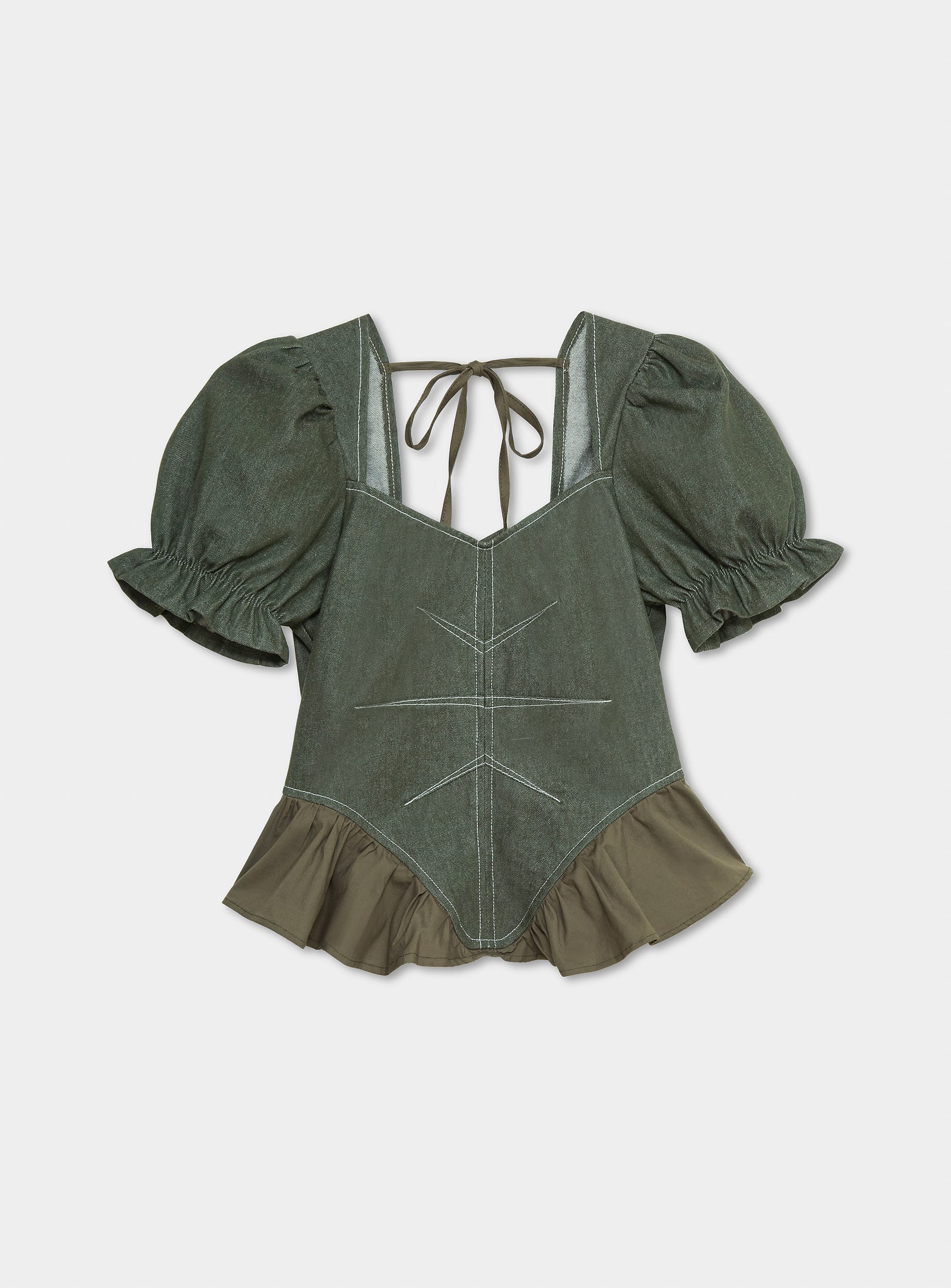Regina Khaki Puff Sleeve Blouse | LAAGAM