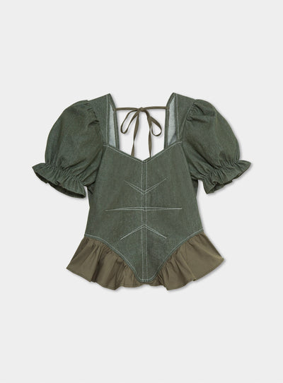 REGINA KHAKI PUFF SLEEVE BLOUSE