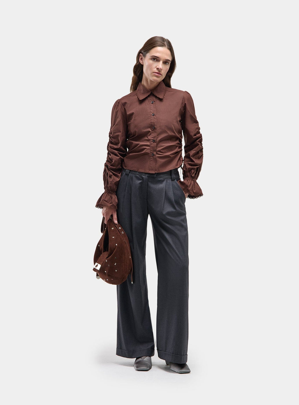 SULTANA BROWN RUCHED SHIRT