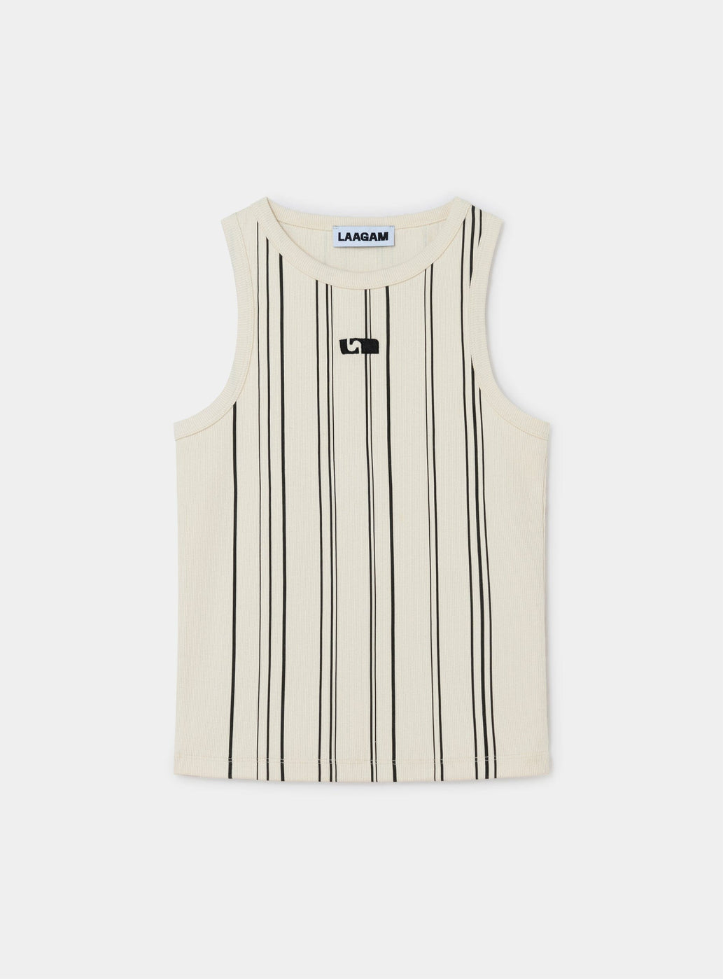 ECRU STRIPED EMBROIDERED LOGO TANK TOP