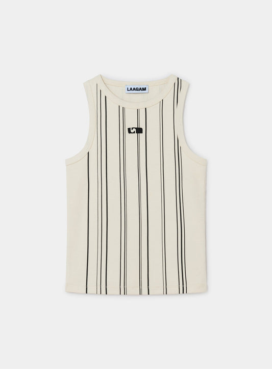 ECRU STRIPED EMBROIDERED LOGO TANK TOP