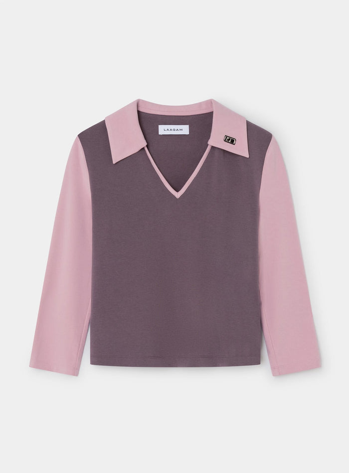 VESPER PINK LONG SLEEVE POLO T-SHIRT