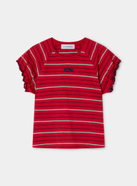 ZAIRA RED EMBROIDERED LOGO T-SHIRT