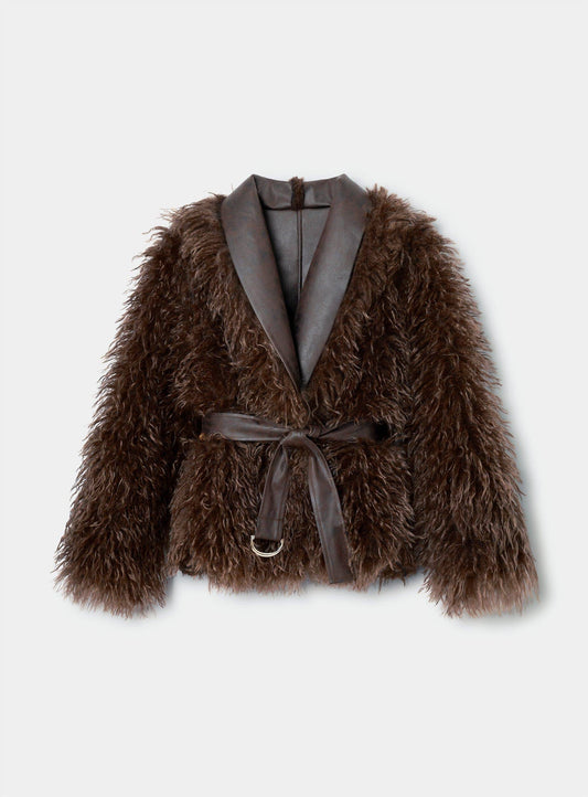 ZOYA BROWN SHEARLING SHORT COAT