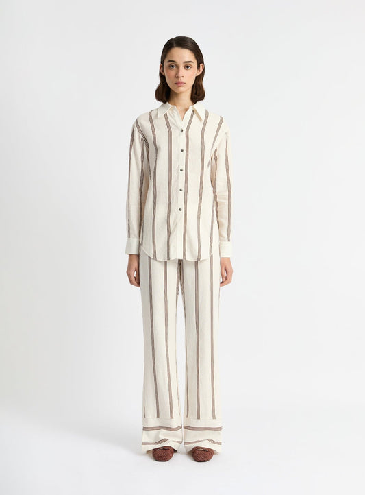 SAGA BROWN STRIPED PLEATED SHIRT