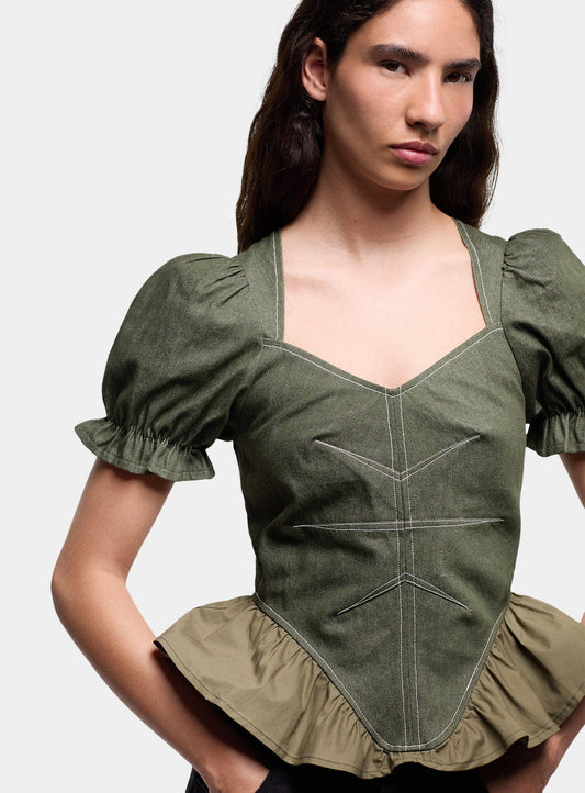 REGINA KHAKI PUFF SLEEVE BLOUSE