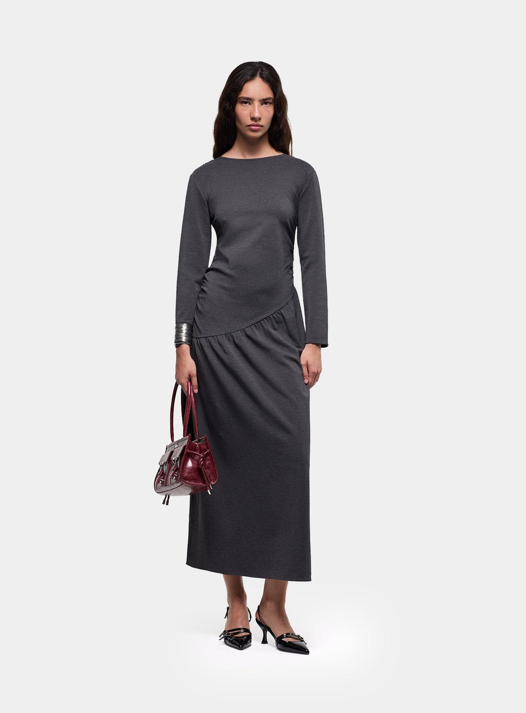 MUSA GREY DRAPED LONG DRESS