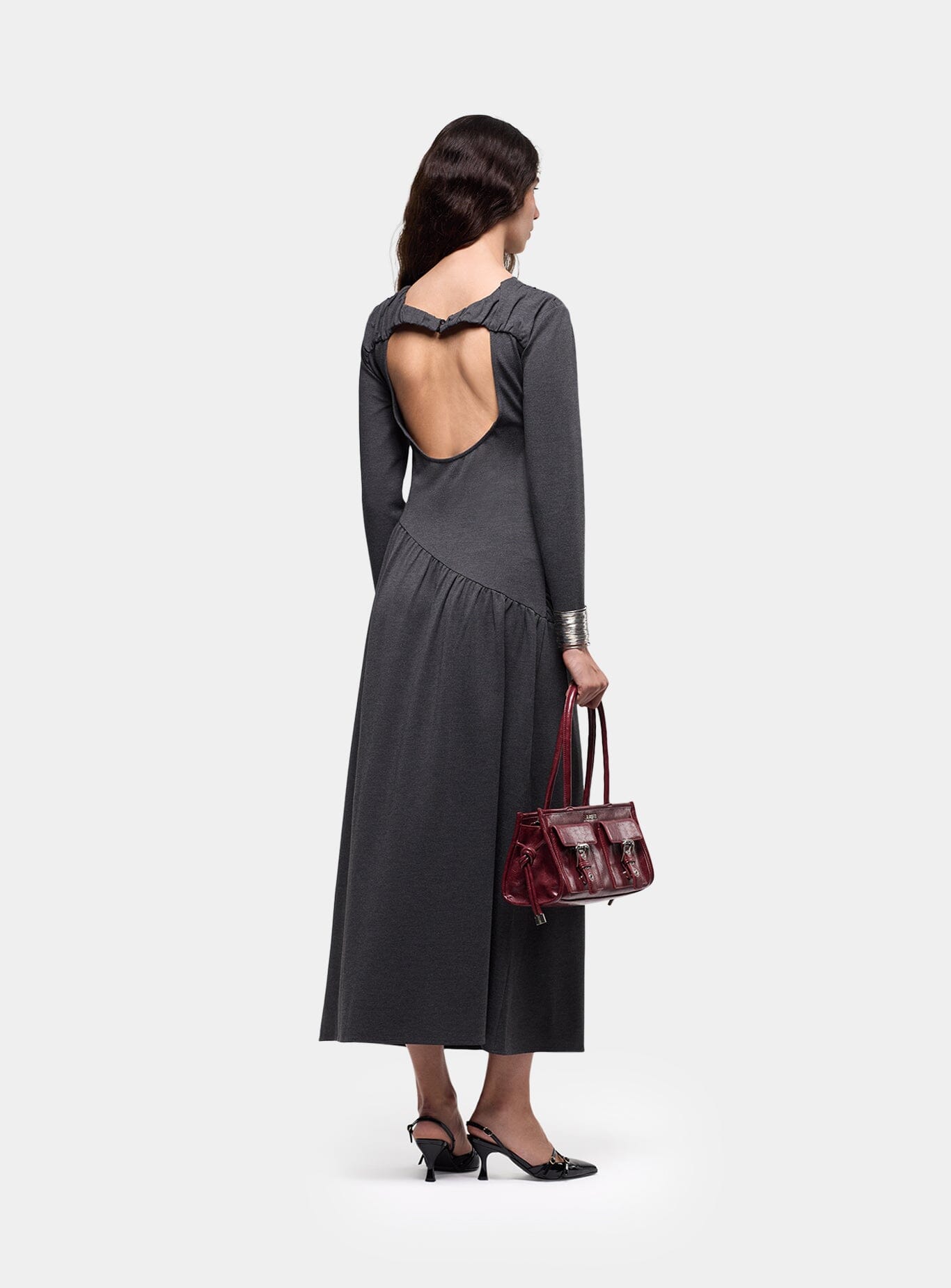 MUSA GREY DRAPED LONG DRESS