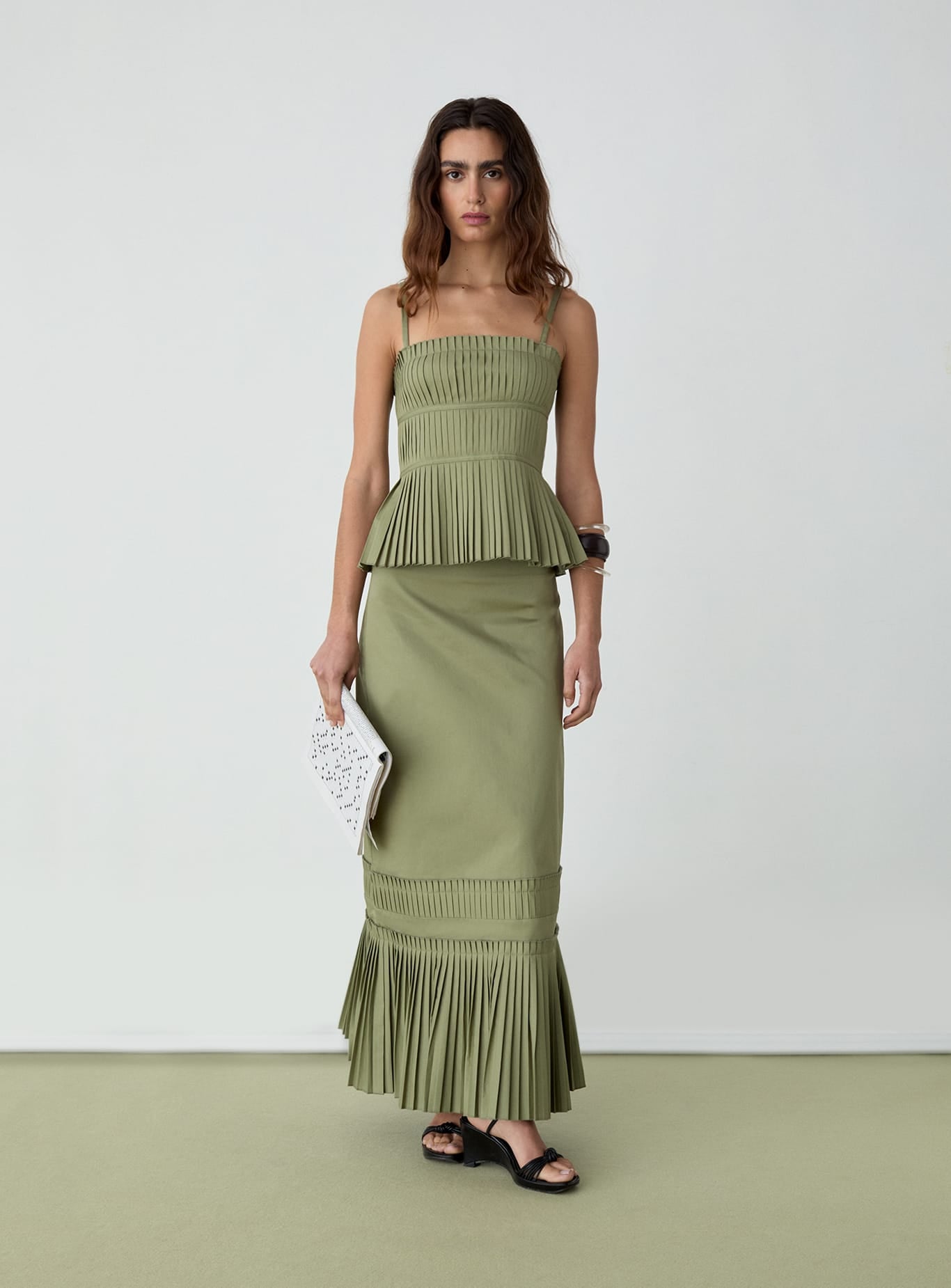 LEAH KHAKI MIDI SKIRT