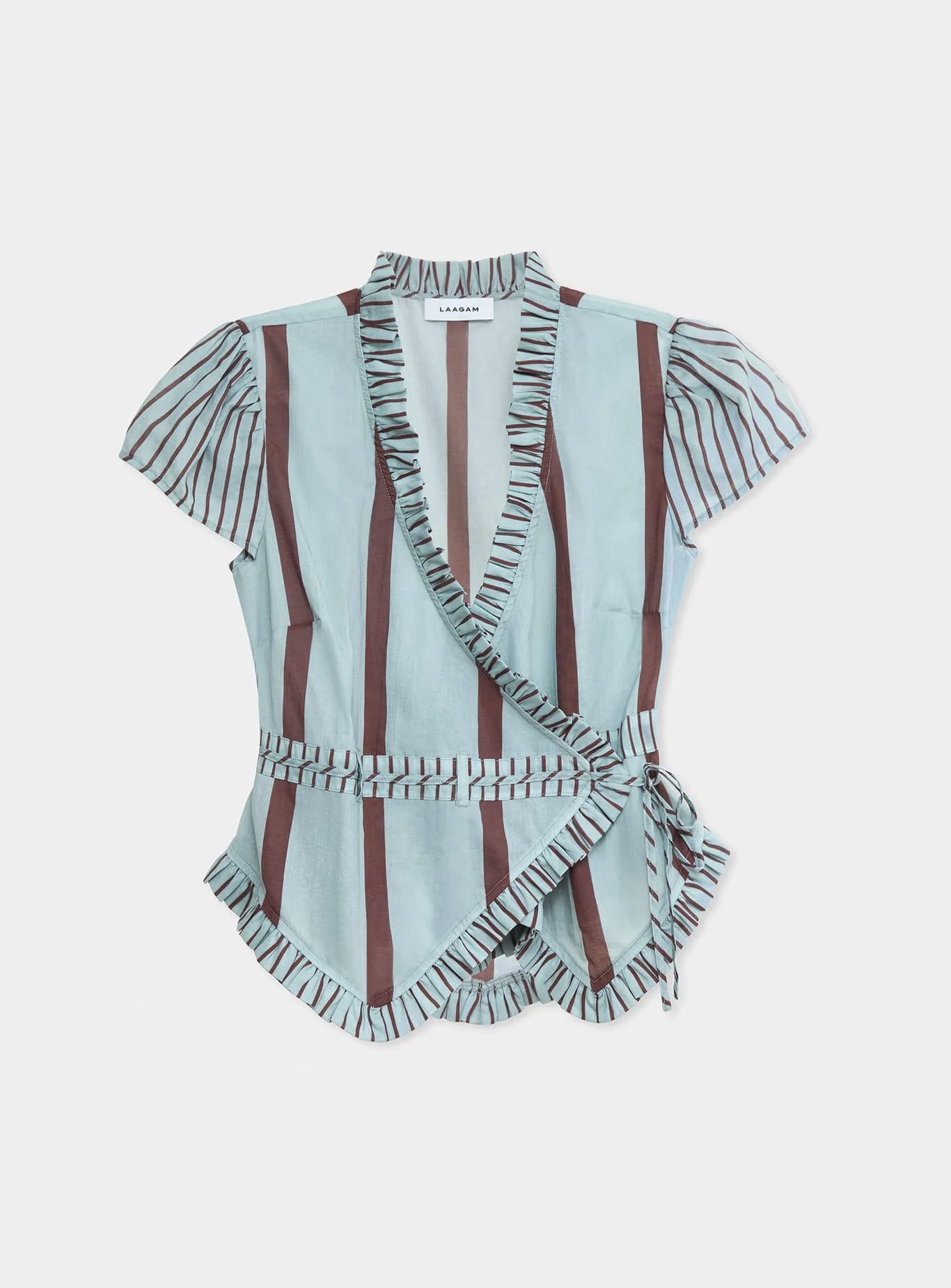 ATENA TURQUOISE STRIPED WRAP BLOUSE